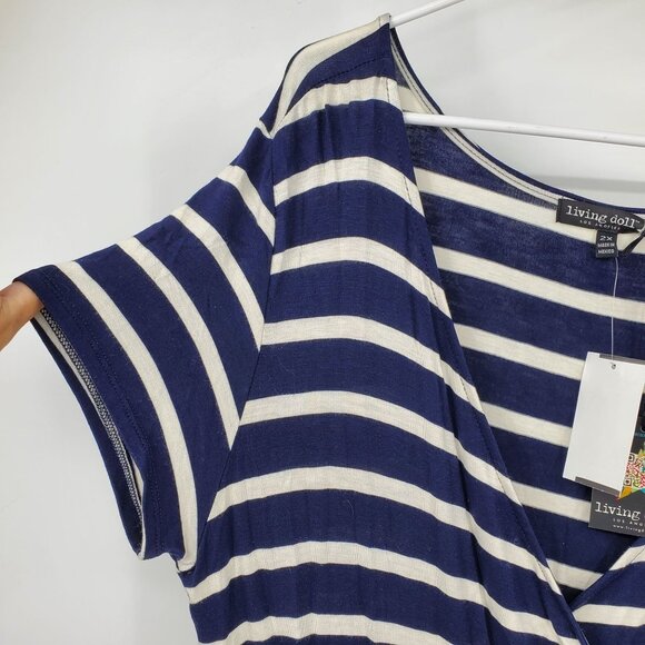 NWT Living Doll Navy Blue and White Surplice Neck Short Sleeve Above Knee Dress - Picture 8 of 14